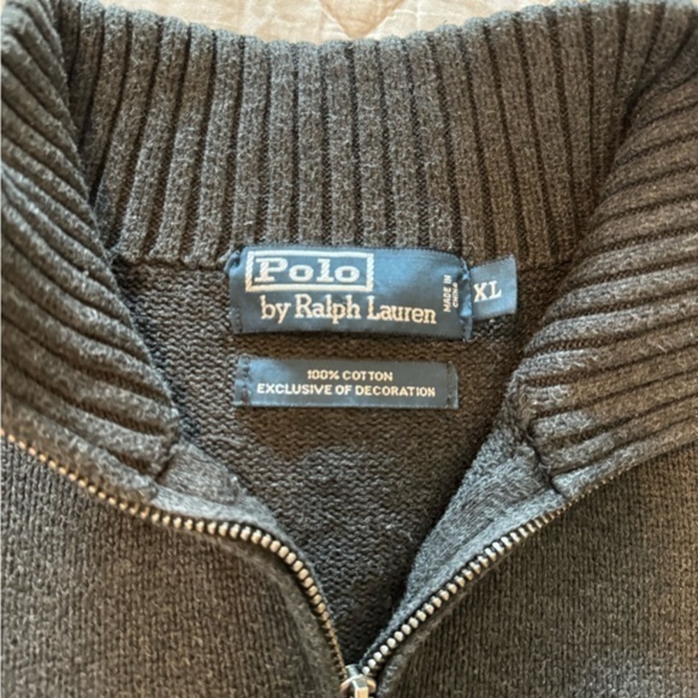 Polo Ralph Lauren Black Full Zip Sweater Red Pony Logo Pockets Size XL - Picture 3 of 5